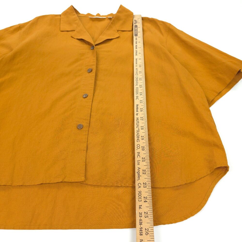 NEW Uniqlo Linen Open Collar Short-Sleeve Shirt Minimal Lagenlook Boho VSCO Boxy - Picture 4 of 7